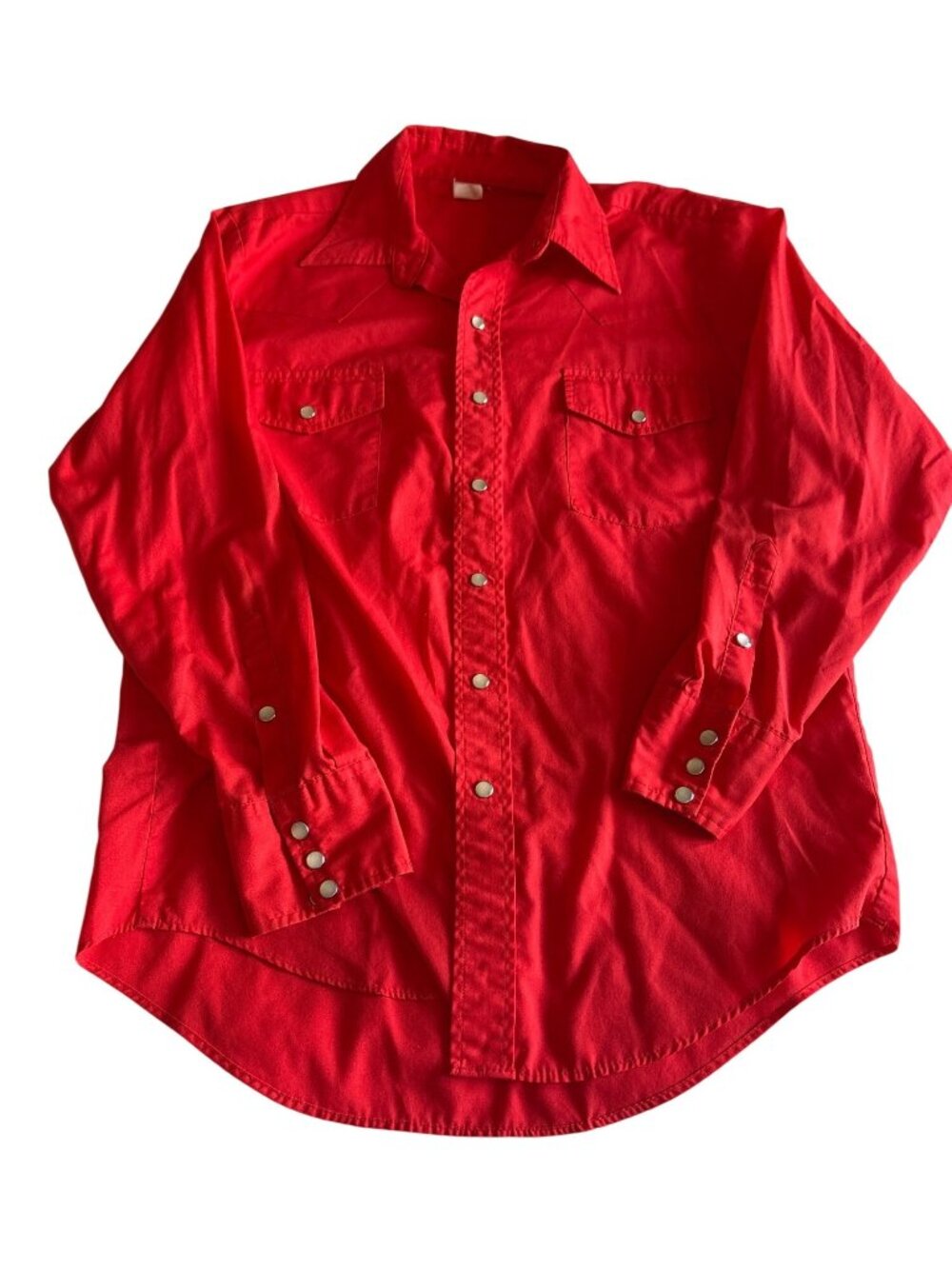 Vintage Red Western Snap Button Shirt Size 16 33 USA Made Long Sleeve Long Tail